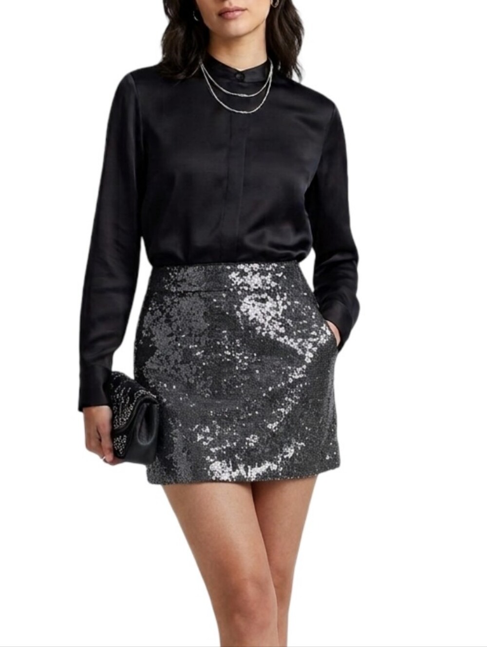 J. CREW Black Sequin Mini Skirt 00 Pocket Holiday Party Cocktail Sparkle